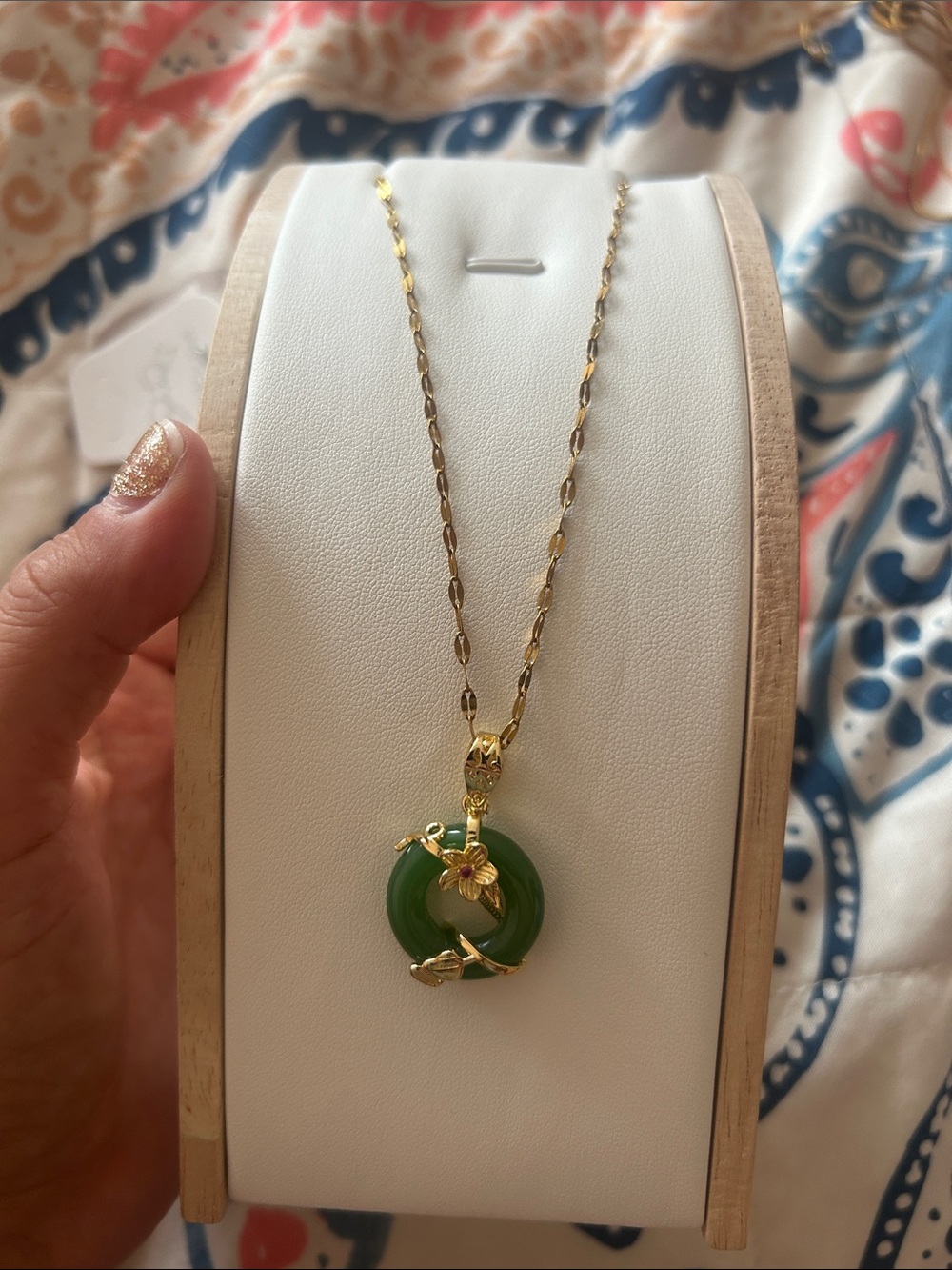 Stainless steel  Necklace with Green aventurine Pendant - Elegant Floral Accent